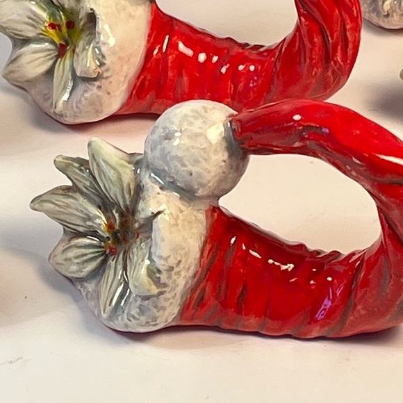 Napkin Rings Christmas Santa Hat White Poinsettia Hand Made Art Deco ￼holidays - Picture 5 of 8